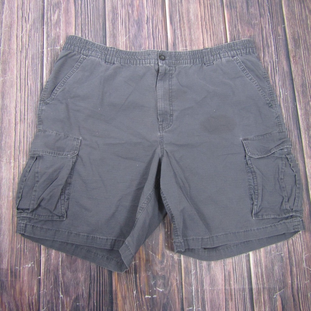 Outdoor Life Shorts Mens XL Gray Cotton Canvas Cargo Elastic Waist 9 Inseam